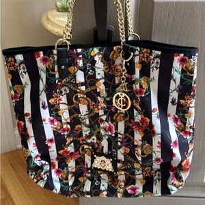 Authentic Juicy Couture Black Multi Floral Nylon Weekend Warrior Tote Bag